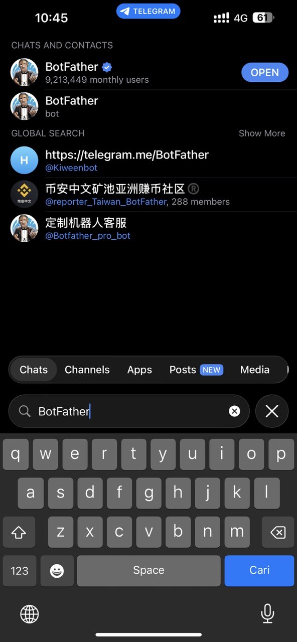 Search for BotFather in Telegram