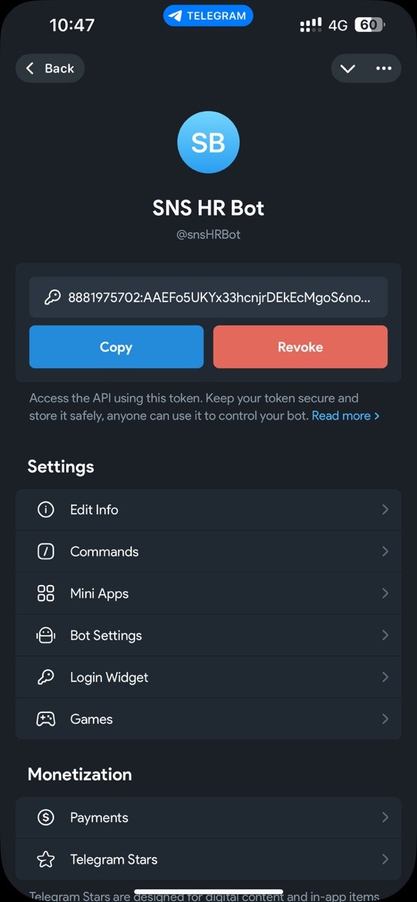 Copy the bot token from BotFather